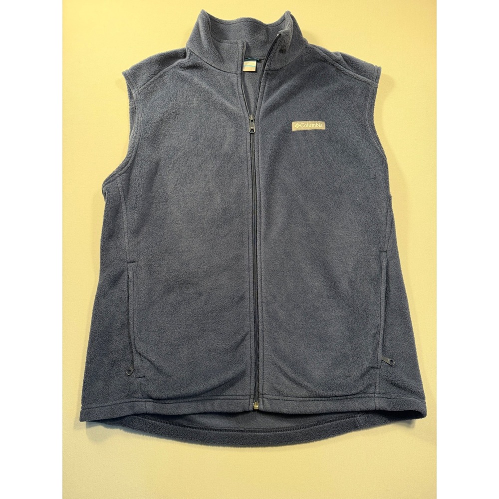 Columbia Mens Navy Blue Fleece Vest Full Zip Mock Neck AM1535 Size L